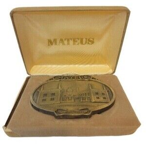 Vtg 1970s Mateus Booze Produce Of Portugal Brasstone Belt Buckle With Box